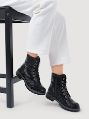 Pavers Black Leopard Ladies Lace-Up Ankle Boots - Image 1 of 5