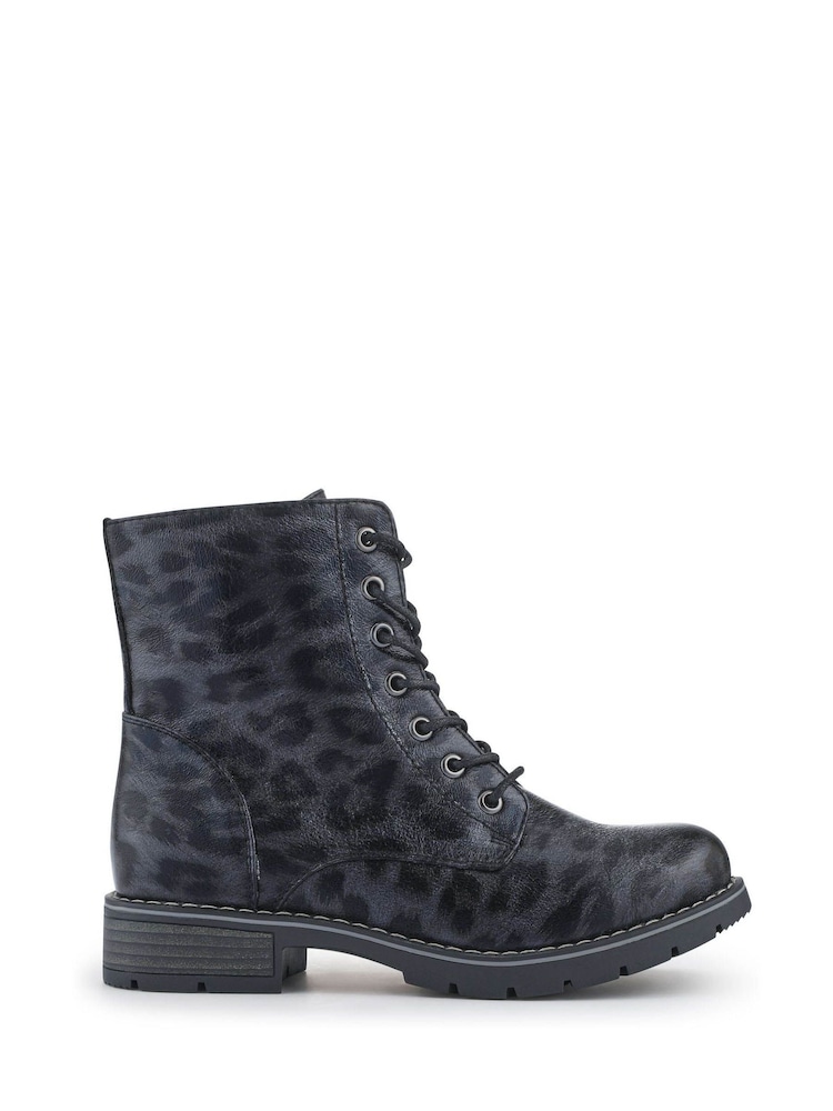 Pavers Black Leopard Ladies Lace-Up Ankle Boots - Image 2 of 5