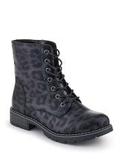 Pavers Black Leopard Ladies Lace-Up Ankle Boots - Image 3 of 5