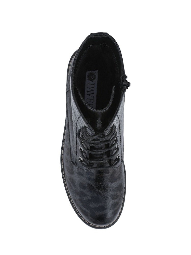 Pavers Black Leopard Ladies Lace-Up Ankle Boots - Image 5 of 5
