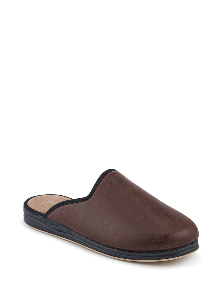 Pavers Dark Brown Wide Fit Supportive Mule Slippers - Image 2 of 5 Pavers Dark Brown Wide Fit Supportive Mule Slippers - Image 2 of 5