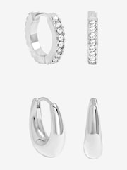 Jon Richard Silver Plated Polished and Pave Hoops Pack of 2 - Image 1 of 4