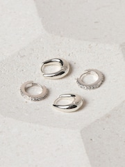 Jon Richard Silver Plated Polished and Pave Hoops Pack of 2 - Image 3 of 4