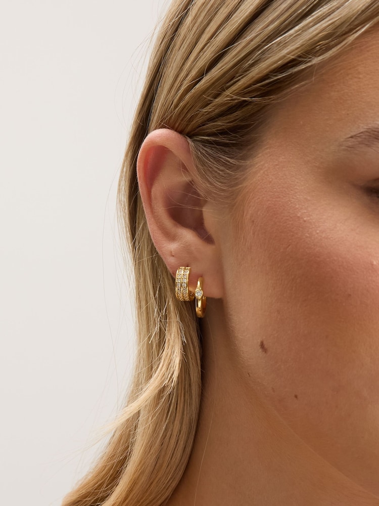 Jon Richard Silver Plated Polished and Pave Hoops Pack of 2 - Image 4 of 4 Jon Richard Silver Plated Polished and Pave Hoops Pack of 2 - Image 4 of 4