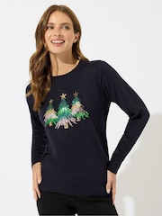 M&Co Blue Christmas Tree Sequin Jumper - Image 1 of 5