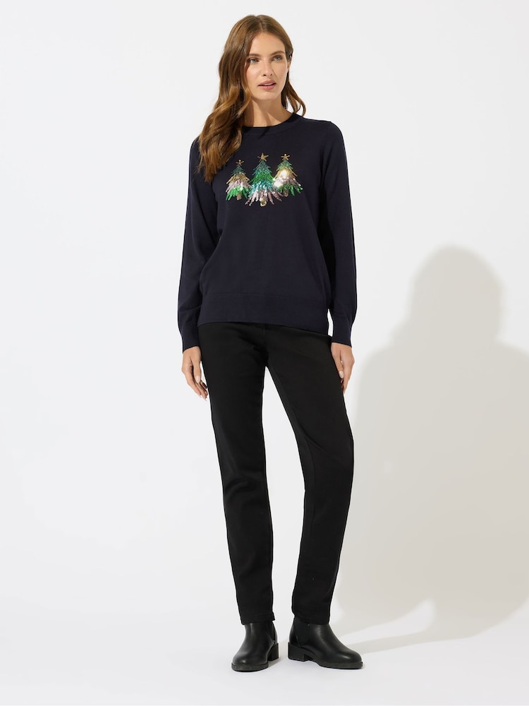 M&Co Blue Christmas Tree Sequin Jumper - Image 2 of 5