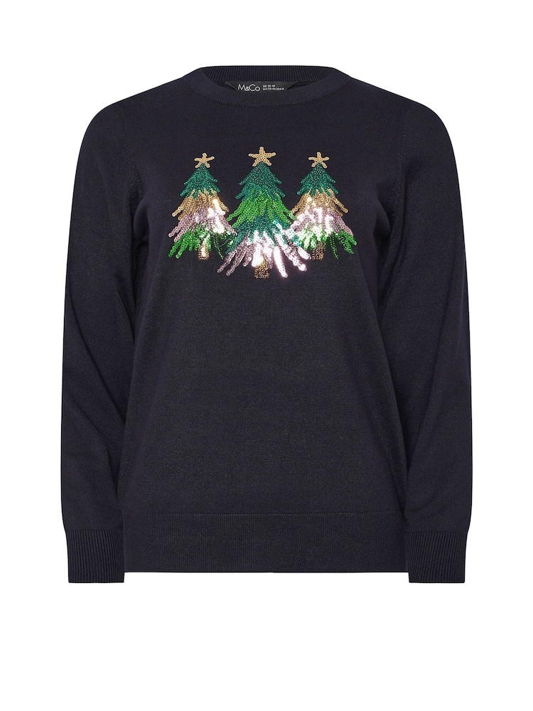 M&Co Blue Christmas Tree Sequin Jumper - Image 5 of 5