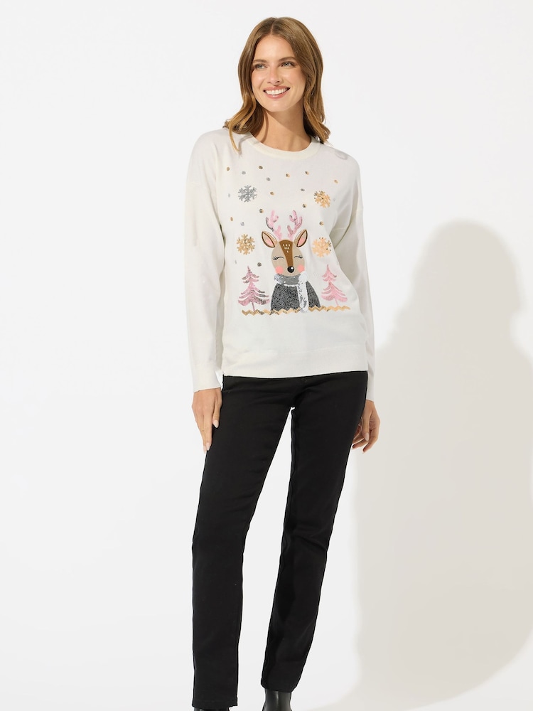 M&Co White Reindeer Christmas Jumper - Image 2 of 5