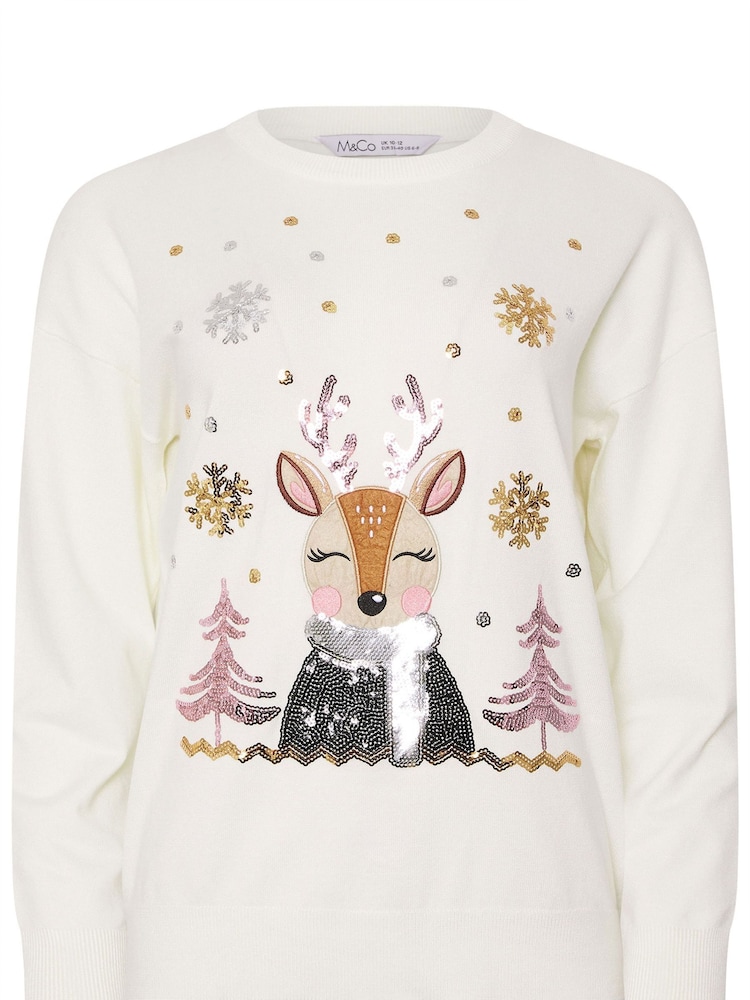 M&Co White Reindeer Christmas Jumper - Image 5 of 5