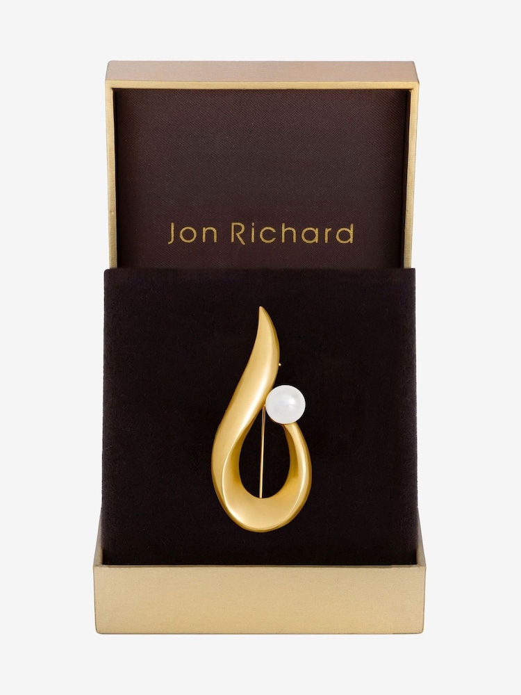 Jon Richard Gold Plated Satin Swirl and Pearl Brooch Gift Box - Image 1 of 3 Jon Richard Gold Plated Satin Swirl and Pearl Brooch Gift Box - Image 1 of 3