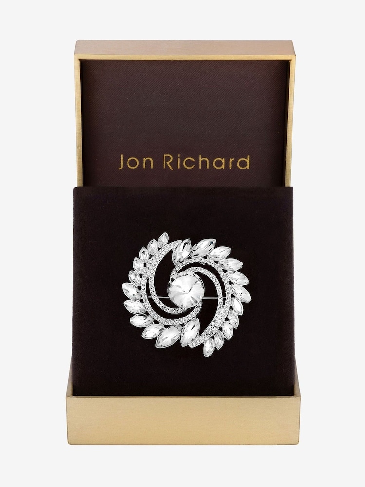 Jon Richard Silver Plated Mixed Crystal Swirl Brooch Gift Box Set - Image 1 of 3