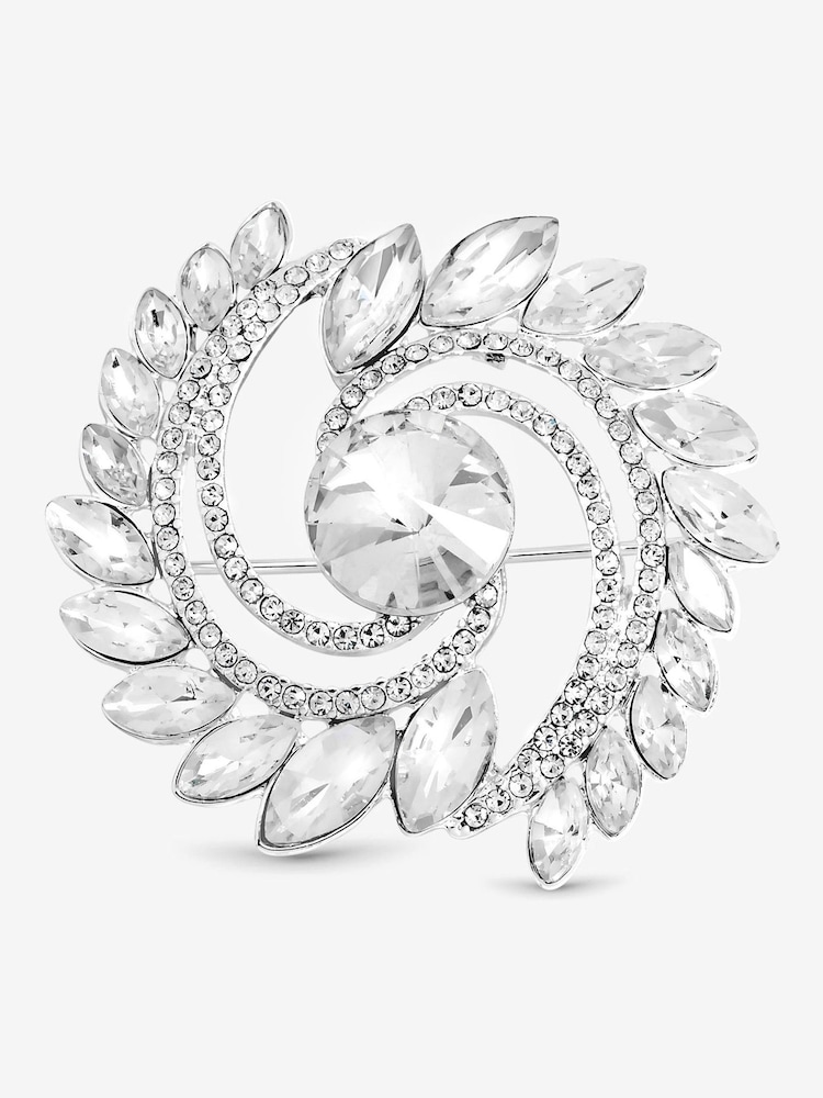 Jon Richard Silver Plated Mixed Crystal Swirl Brooch Gift Box Set - Image 2 of 3