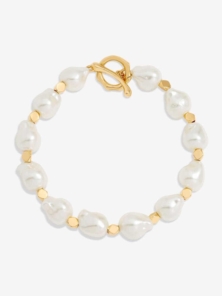 Jon Richard Gold Plated Pearl T Bar Bracelet - Image 1 of 3 Jon Richard Gold Plated Pearl T Bar Bracelet - Image 1 of 3