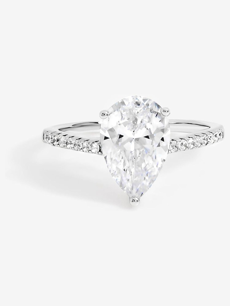 Jon Richard Silver Rhodium Plated Cubic Zirconia Pear Ring - Image 1 of 1 Jon Richard Silver Rhodium Plated Cubic Zirconia Pear Ring - Image 1 of 1