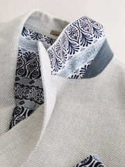 Light Grey Regular Fit Textured Linen Blend Double Breasted Blazer - Image 10 of 12