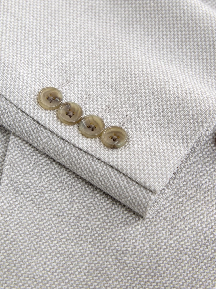 Light Grey Regular Fit Textured Linen Blend Double Breasted Blazer - Image 12 of 12