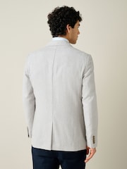 Light Grey Regular Fit Textured Linen Blend Double Breasted Blazer - Image 4 of 12