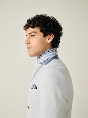 Light Grey Regular Fit Textured Linen Blend Double Breasted Blazer - Image 5 of 12