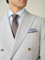 Light Grey Regular Fit Textured Linen Blend Double Breasted Blazer - Image 6 of 12