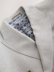 Light Grey Regular Fit Textured Linen Blend Double Breasted Blazer - Image 9 of 12