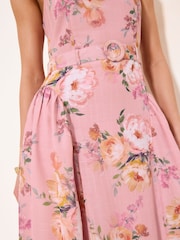 Lipsy Pink Floral Pink Floral Strappy Historic Waist Midi Dress - Image 2 of 5
