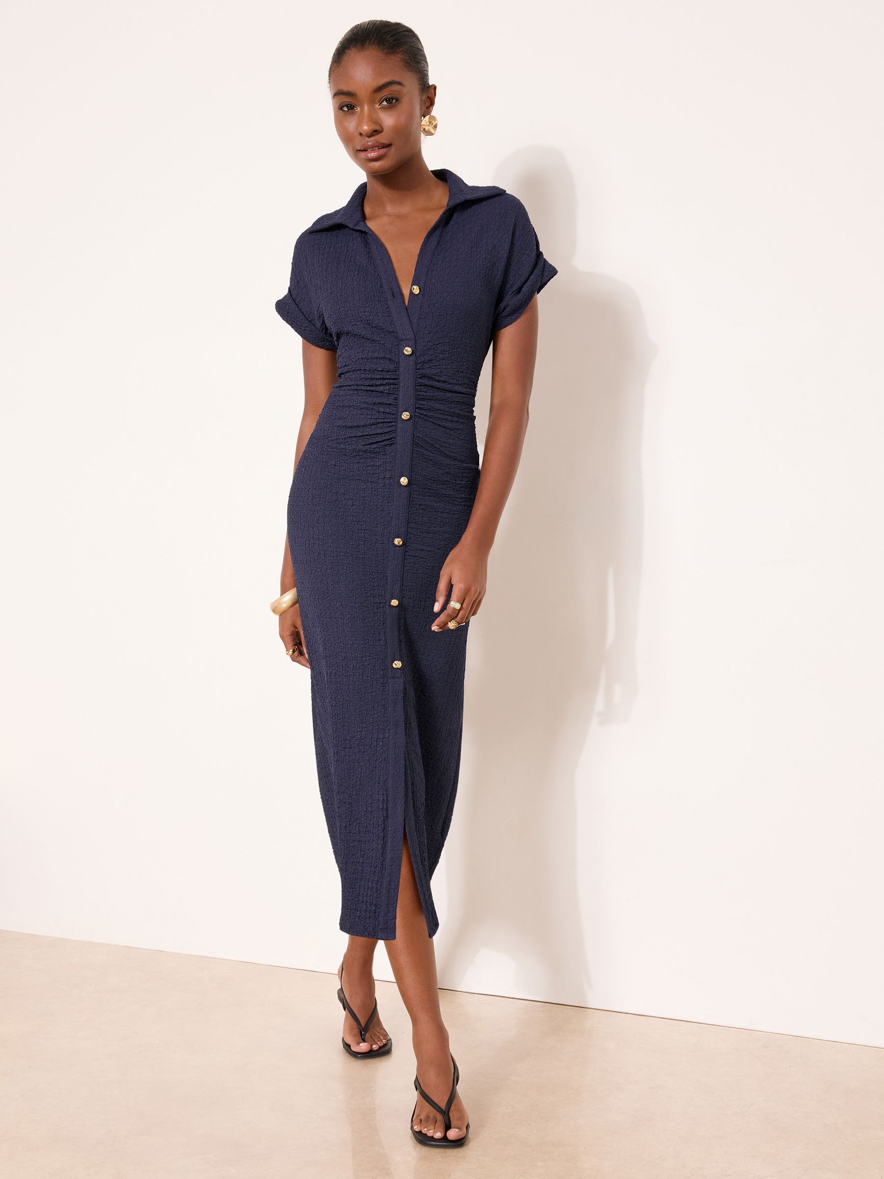 Buy Lipsy Navy Short Sleeve Textured Midi Shirt Dress from Next USA
