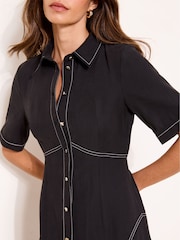 Lipsy Black Stitch Fit and Flare Midi Shirt Dress - Image 2 of 5