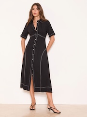 Lipsy Black Stitch Fit and Flare Midi Shirt Dress - Image 3 of 5