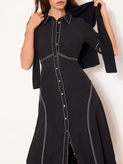 Lipsy Black Stitch Fit and Flare Midi Shirt Dress - Image 4 of 5