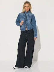 PixieGirl Petite Blue Denim Tie Neck Blouse - Image 2 of 5
