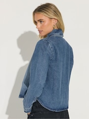 PixieGirl Petite Blue Denim Tie Neck Blouse - Image 3 of 5