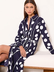 Lipsy Navy Spot Shirt Midi Dress - Image 1 of 4