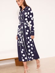 Lipsy Navy Spot Shirt Midi Dress - Image 2 of 4