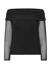 PixieGirl Petite Black Mesh Sleeve Bardot Top - Image 5 of 5