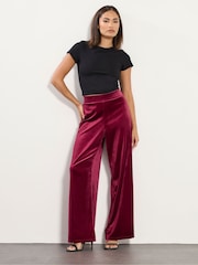 PixieGirl Petite Red Velour Wide Leg Trousers - Image 1 of 5