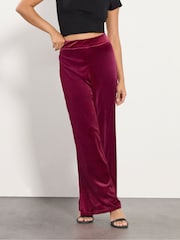 PixieGirl Petite Red Velour Wide Leg Trousers - Image 2 of 5