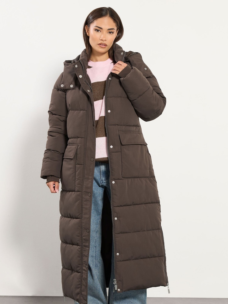 Castanho - PixieGirl Petite Hooded Midi Puffer Coat - Imagem 1 de 5
