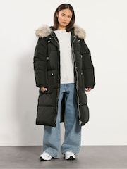 Preto - PixieGirl Petite Hooded Midi Puffer Coat - Imagem 1 de 5