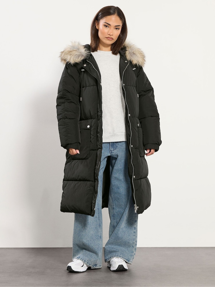 Preto - PixieGirl Petite Hooded Midi Puffer Coat - Imagem 1 de 5