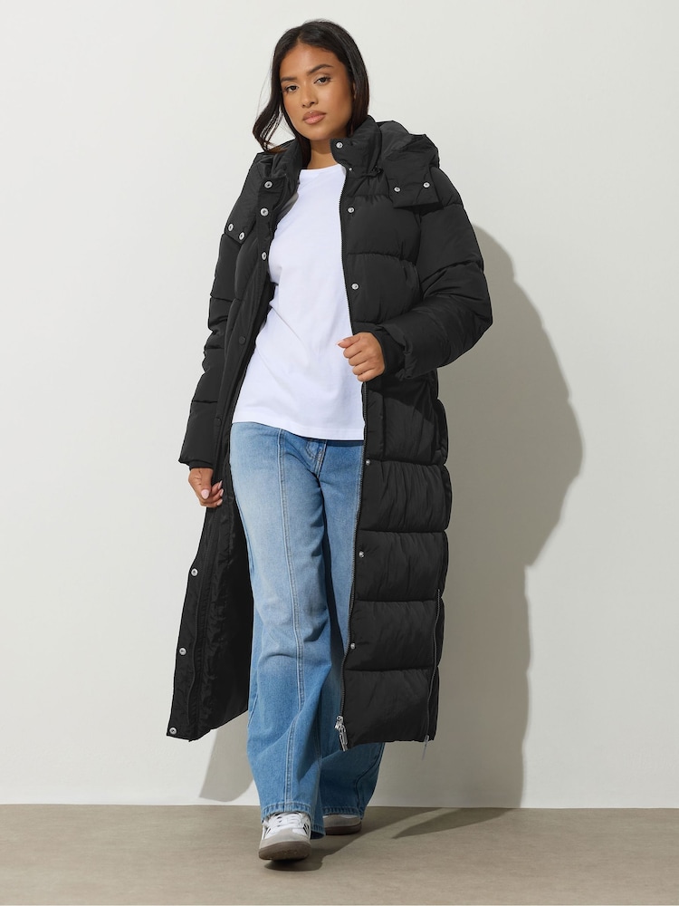 Preto fosco - PixieGirl Petite Hooded Midi Puffer Coat - Imagem 1 de 6
