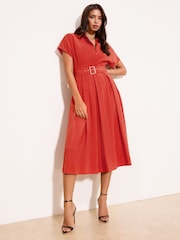 Lipsy Red Viscose Belted Collar Shirt Midi Dress - Image 1 of 4