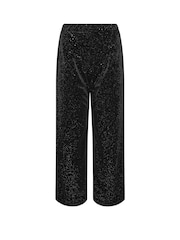 PixieGirl Petite Black Glitter Velour Wide Leg Trousers - Image 2 of 2