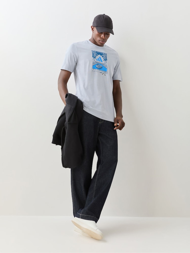 adidas Grey/Blue Summer Slides Relax Graphic T-Shirt - Image 2 of 6