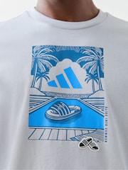 adidas Grey/Blue Summer Slides Relax Graphic T-Shirt - Image 5 of 6