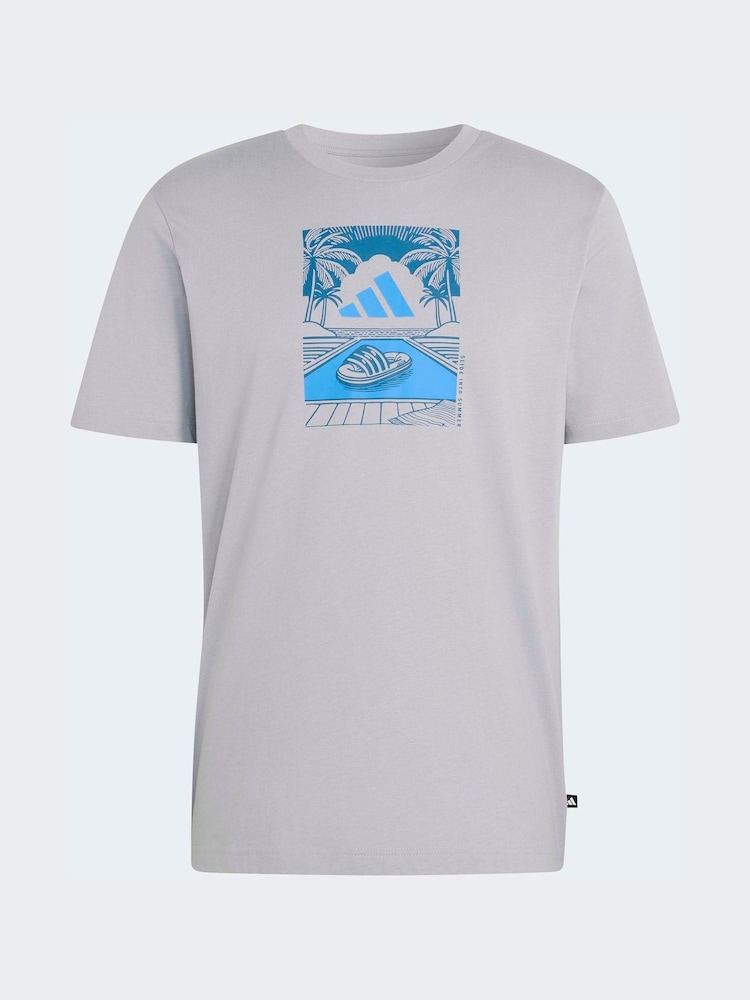 adidas Grey/Blue Summer Slides Relax Graphic T-Shirt - Image 6 of 6