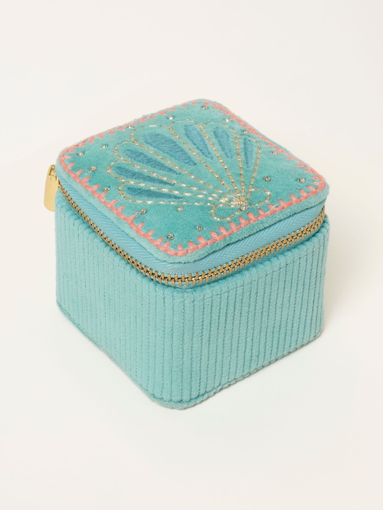 FatFace Light Teal Shell Embroidered Travel Jewellery Box - Image 1 of 2 FatFace Light Teal Shell Embroidered Travel Jewellery Box - Image 1 of 2