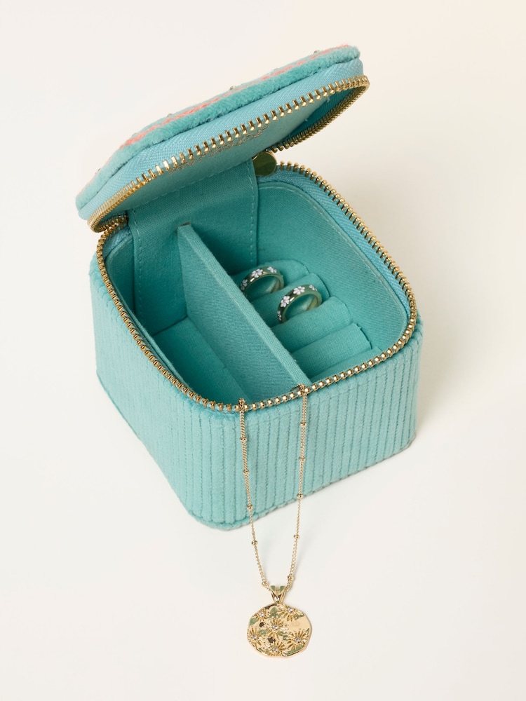 FatFace Light Teal Shell Embroidered Travel Jewellery Box - Image 2 of 2 FatFace Light Teal Shell Embroidered Travel Jewellery Box - Image 2 of 2