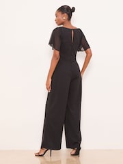 Lipsy Black Chiffon Flutter Sleeve Miltary Button Jumpsuit - Image 4 of 4