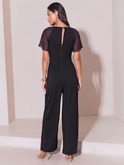 Lipsy Black Chiffon Flutter Sleeve Miltary Button Jumpsuit - Image 5 of 5