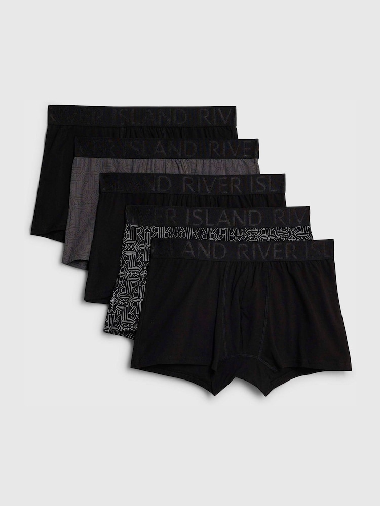 River Island Black Monogram Sketch Trunks 5 Pack - Image 1 of 3